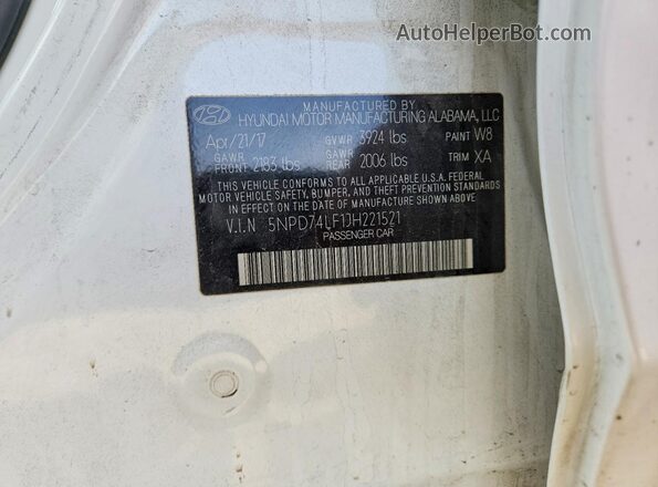 5NPD74LF1JH221521 2018 HYUNDAI ELANTRA Белый Вид подкапотного пространства