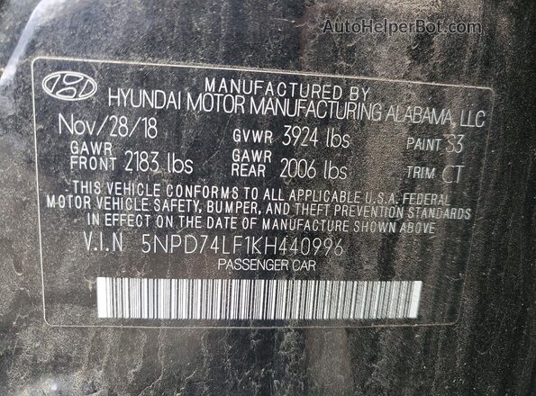 5NPD74LF1KH440996 2019 HYUNDAI ELANTRA Black VIN sticker view