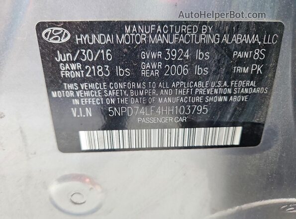 5NPD74LF4HH103795 2017 HYUNDAI ELANTRA Gray Вид підкапотного простору