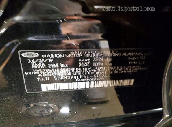 5NPD74LF4LH515255 2020 HYUNDAI ELANTRA Black Вид підкапотного простору