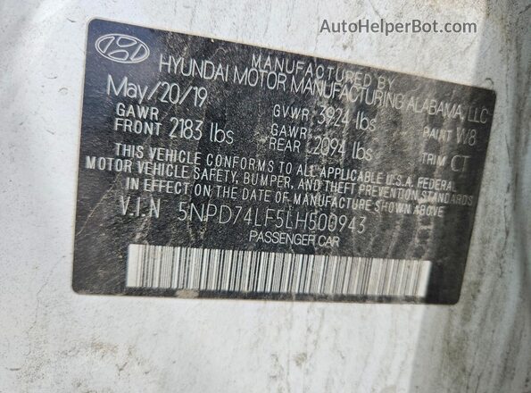 5NPD74LF5LH500943 2020 HYUNDAI ELANTRA Белый Вид подкапотного пространства