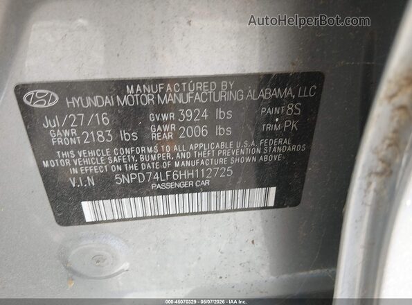 5NPD74LF6HH112725 2017 HYUNDAI ELANTRA Light Blue Vista del compartimento del motor