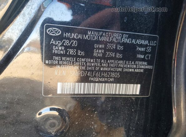 5NPD74LF6LH621805 2020 HYUNDAI ELANTRA Black Vista del compartimento del motor