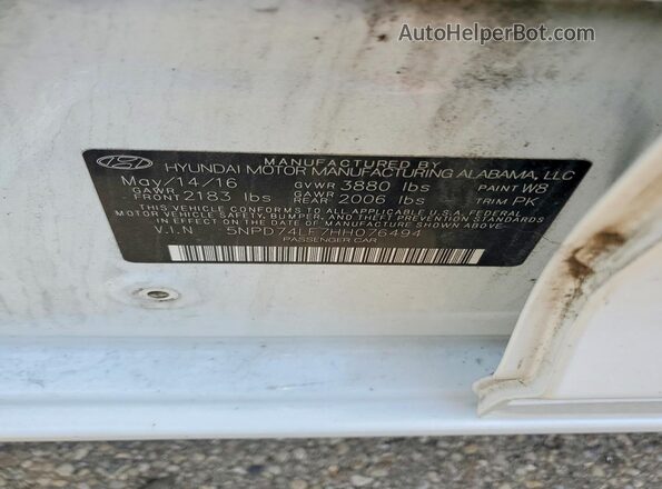 5NPD74LF7HH076494 2017 HYUNDAI ELANTRA Белый Вид подкапотного пространства