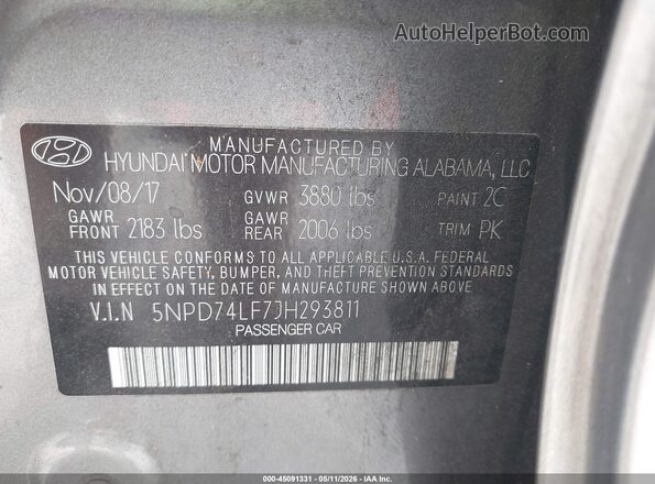 5NPD74LF7JH293811 2018 HYUNDAI ELANTRA Gray Widok komory silnika