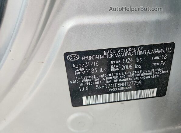 5NPD74LF8HH127758 2017 HYUNDAI ELANTRA Серый Вид подкапотного пространства