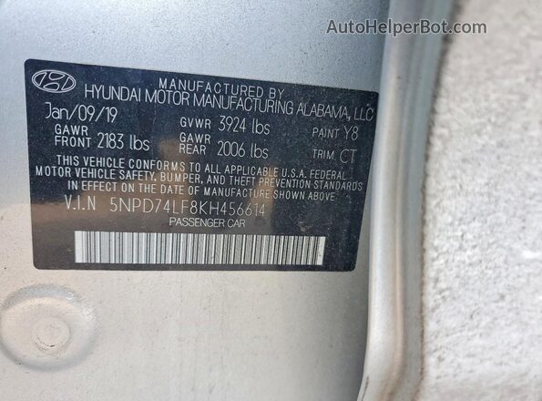 5NPD74LF8KH456614 2019 HYUNDAI ELANTRA Серебряный Вид подкапотного пространства