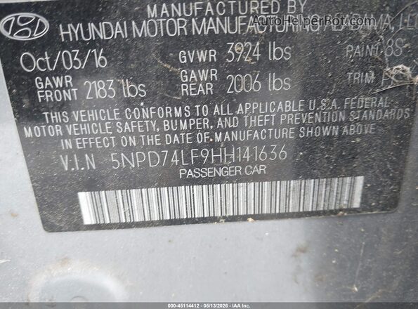 5NPD74LF9HH141636 2017 HYUNDAI ELANTRA Серебряный Вид подкапотного пространства
