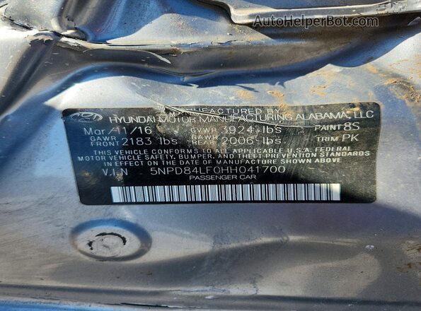 5NPD84LF0HH041700 2017 HYUNDAI ELANTRA Silver Widok komory silnika