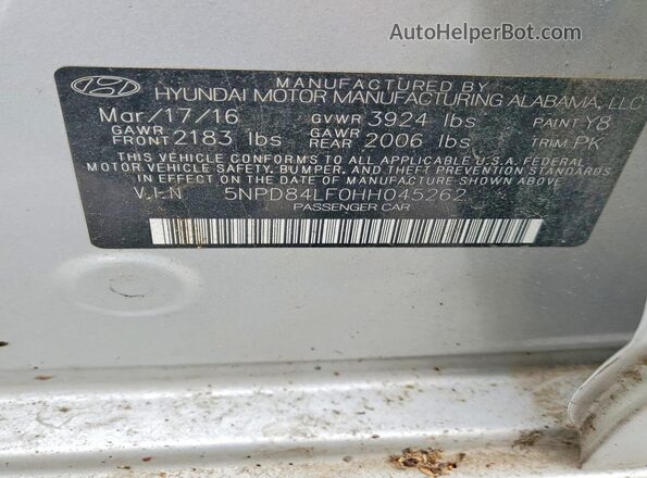 5NPD84LF0HH045262 2017 HYUNDAI ELANTRA Silver Շարժիչի բաժամունքի տեսք