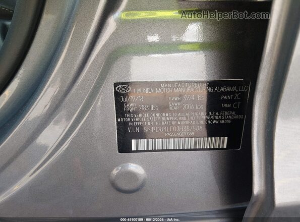 5NPD84LF0JH387588 2018 HYUNDAI ELANTRA Серый Вид подкапотного пространства