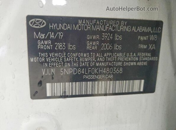 5NPD84LF0KH480368 2019 HYUNDAI ELANTRA Белый Вид подкапотного пространства