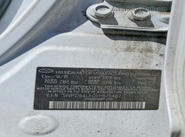 5NPD84LF0LH575482 2020 HYUNDAI ELANTRA White Вид наклейки з VIN-кодом