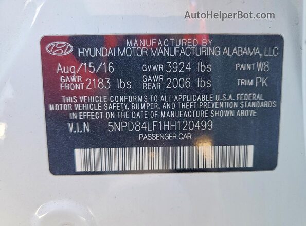 5NPD84LF1HH120499 2017 HYUNDAI ELANTRA White Vista del compartimento del motor