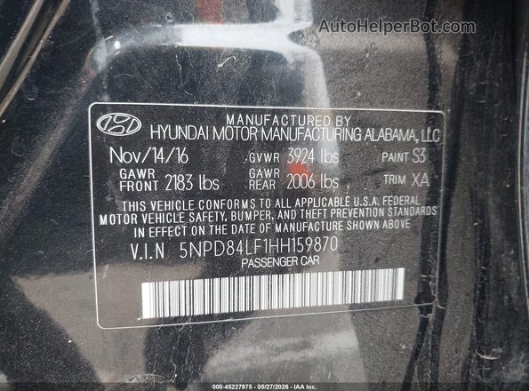 5NPD84LF1HH159870 2017 HYUNDAI ELANTRA Черный Вид подкапотного пространства