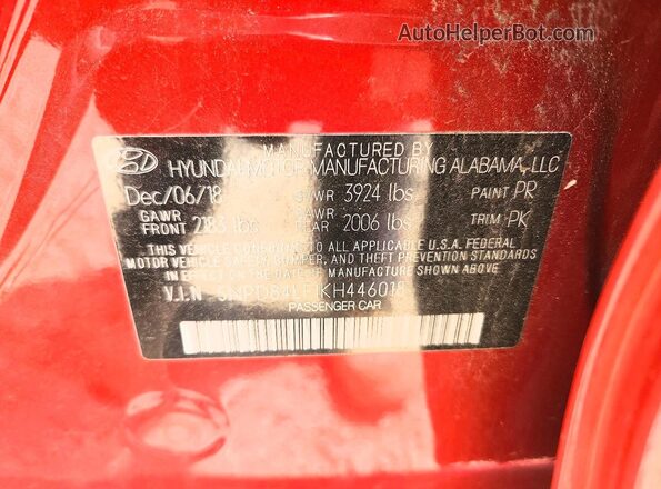 5NPD84LF1KH446018 2019 HYUNDAI ELANTRA Red Widok komory silnika