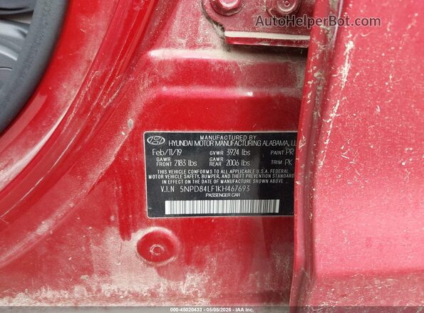 5NPD84LF1KH467693 2019 HYUNDAI ELANTRA Красный Вид подкапотного пространства