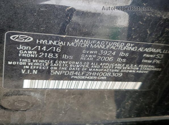 5NPD84LF2HH008309 2017 HYUNDAI ELANTRA Black Vista del compartimento del motor