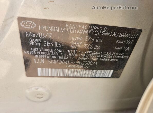 5NPD84LF2HH200023 2017 HYUNDAI ELANTRA Желто-коричневый Вид подкапотного пространства