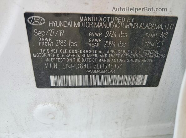 5NPD84LF2LH545156 2020 HYUNDAI ELANTRA White Widok komory silnika