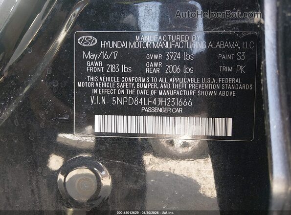 5NPD84LF4JH231666 2018 HYUNDAI ELANTRA Black Widok komory silnika