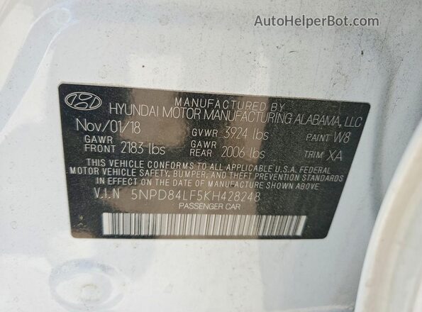 5NPD84LF5KH428248 2019 HYUNDAI ELANTRA Белый Вид подкапотного пространства