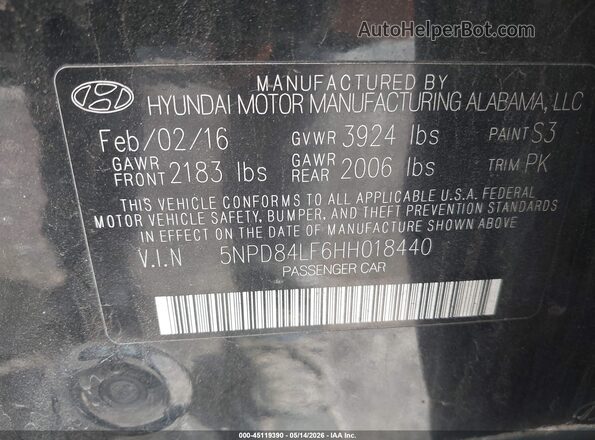 5NPD84LF6HH018440 2017 HYUNDAI ELANTRA Black Vista del compartimento del motor