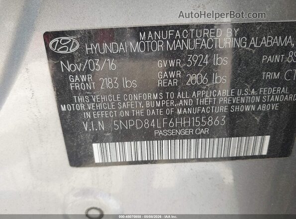 5NPD84LF6HH155863 2017 HYUNDAI ELANTRA Синий Вид подкапотного пространства