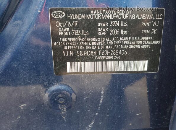 5NPD84LF6JH285406 2018 HYUNDAI ELANTRA Blue Vista del compartimento del motor