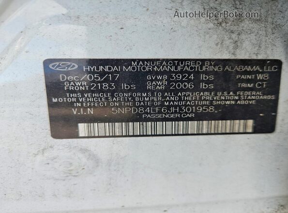 5NPD84LF6JH301958 2018 HYUNDAI ELANTRA Белый Вид подкапотного пространства