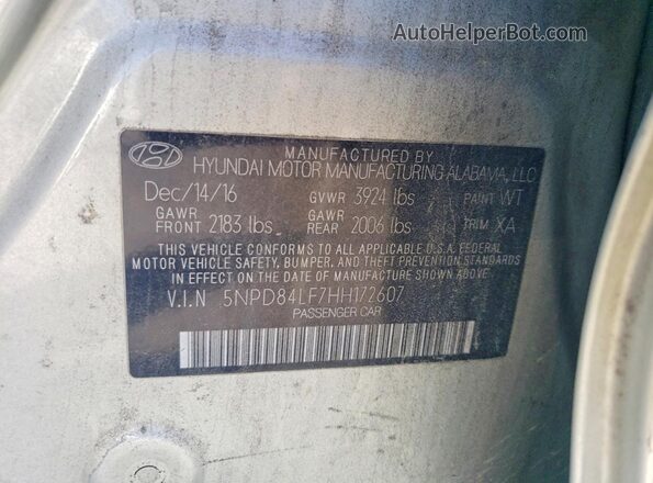 5NPD84LF7HH172607 2017 HYUNDAI ELANTRA Gold Vista del compartimento del motor
