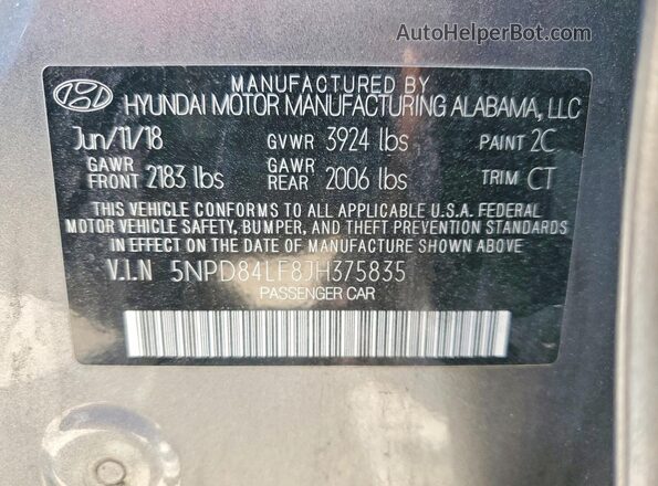 5NPD84LF8JH375835 2018 HYUNDAI ELANTRA Gray Engine compartment view