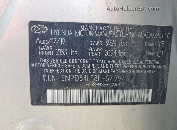 5NPD84LF8LH521797 2020 HYUNDAI ELANTRA Серебряный Вид подкапотного пространства