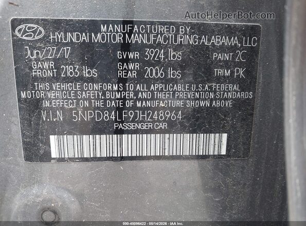 5NPD84LF9JH248964 2018 HYUNDAI ELANTRA Gray Vista del compartimento del motor