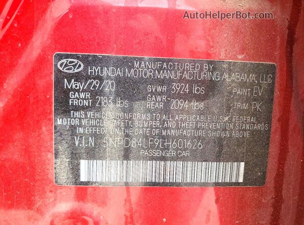 5NPD84LF9LH601626 2020 HYUNDAI ELANTRA Red Widok komory silnika