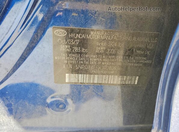 5NPD84LFXJH280936 2018 HYUNDAI ELANTRA Blue Vista de la etiqueta del VIN