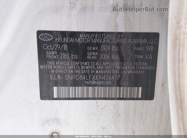 5NPD84LFXKH426477 2019 HYUNDAI ELANTRA White Вид підкапотного простору