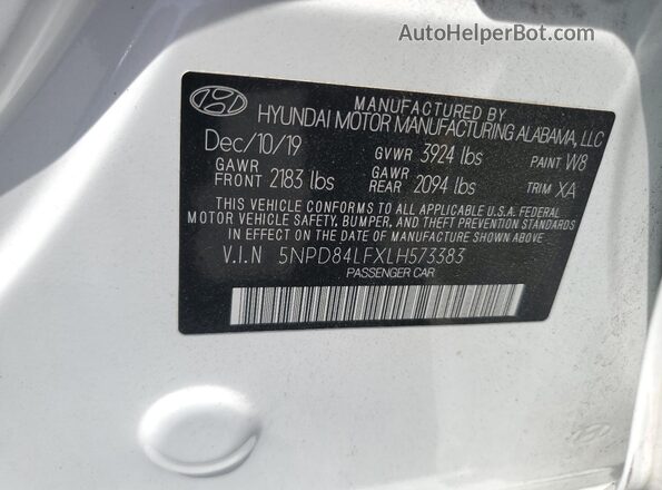 5NPD84LFXLH573383 2020 HYUNDAI ELANTRA White Widok komory silnika