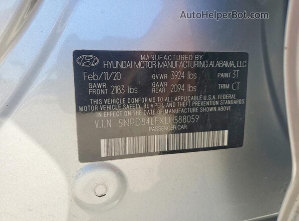 5NPD84LFXLH588059 2020 HYUNDAI ELANTRA Silver Widok komory silnika