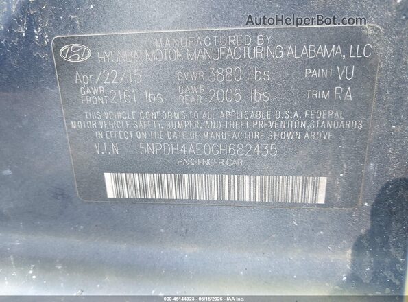 5NPDH4AE0GH682435 2016 HYUNDAI ELANTRA Желтый Вид подкапотного пространства