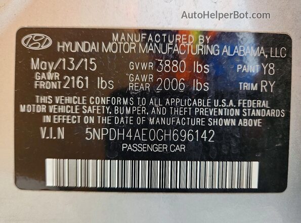 5NPDH4AE0GH696142 2016 HYUNDAI ELANTRA Silver Engine compartment view