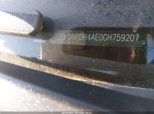 5NPDH4AE0GH759207 2016 HYUNDAI ELANTRA Black Առջևի վահանակի տեսք