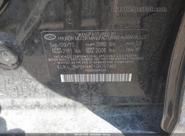 5NPDH4AE1GH757465 2016 HYUNDAI ELANTRA Черный Вид подкапотного пространства