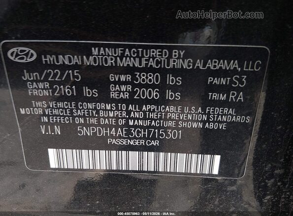 5NPDH4AE3GH715301 2016 HYUNDAI ELANTRA Черный Вид подкапотного пространства
