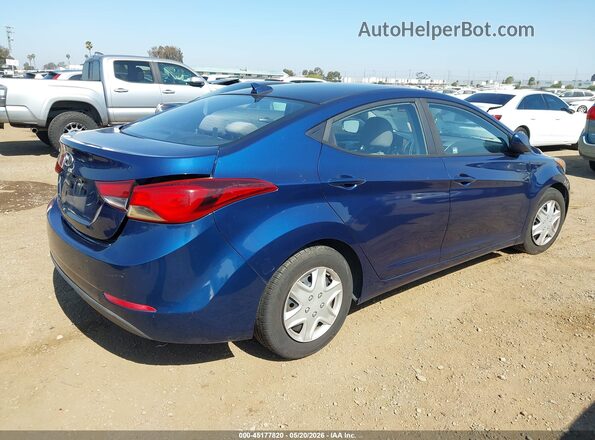 5NPDH4AE4GH754172 2016 HYUNDAI ELANTRA Blue Задня права чверть