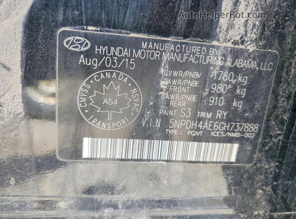 5NPDH4AE6GH737888 2016 HYUNDAI ELANTRA Black Vista del compartimento del motor