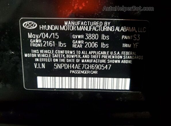 5NPDH4AE7GH690547 2016 HYUNDAI ELANTRA Черный Вид подкапотного пространства
