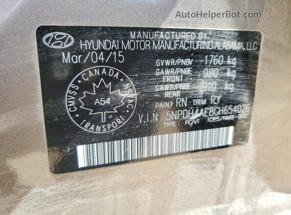 5NPDH4AE8GH654026 2016 HYUNDAI ELANTRA Brown Vista del compartimento del motor
