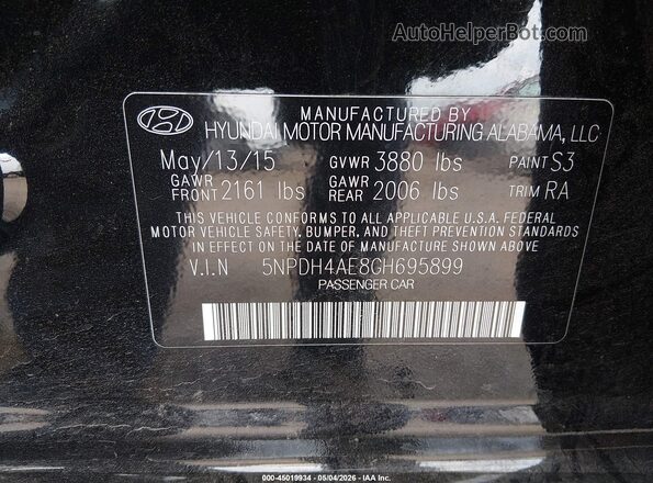 5NPDH4AE8GH695899 2016 HYUNDAI ELANTRA Черный Вид подкапотного пространства