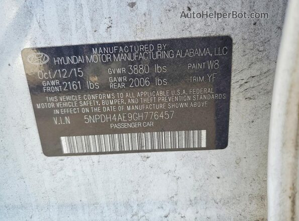 5NPDH4AE9GH776457 2016 HYUNDAI ELANTRA White Vista del compartimento del motor